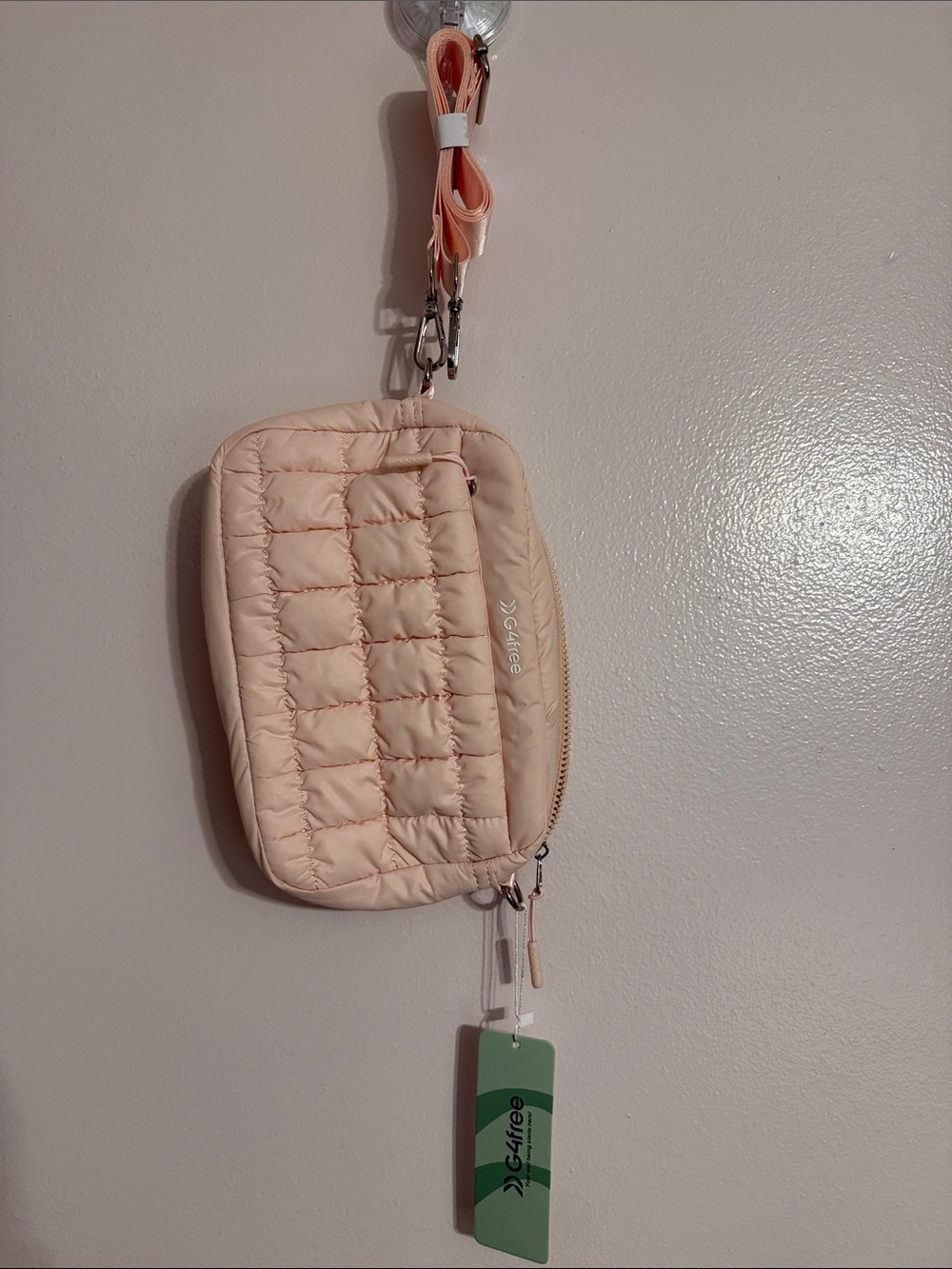 G4free Light Pink Quilted Crossbody Pouch with Adjustable Strap